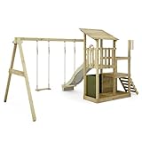FATMOOSE Spielturm Klettergerüst FruityForest Fun XXL mit Schaukel & salbeigrüner Rutsche, Outdoor Kinder Kletterturm mit Sandkasten, Leiter & Spiel-Zubehör für den Garten - 2