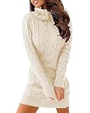 Langwyqu Womens Cable Knit Sweater Dress Sexy Long Sleeve Bodycon Turtleneck Mini Fall Sweaters Dresses Beige