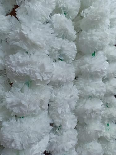 Image of Artificial Marigold Flowers | Genda Phool for Decoration | Genda Phool Mala | Marigold Garland (5 Pieces) (White)