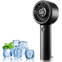 Portable Handheld Boosted Fan, Mini Personal Fan Rechargeable, Battery Operated, Carabiner, LED Display, 5 Speeds, Lightweight for Women Man Travel