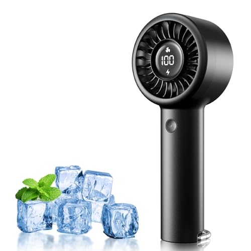 BOIROS Handventilator - Tragbarer Mini Ventilator Mit LED-Anzeige, Klein USB Ventilatoren Mit Karabiner, 5 Windgeschwindigkeiten, Leichtes Design Hand Ventilatoren für Frauen Männer