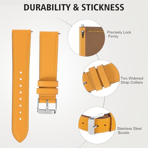 Italy Genuine Leather Watch Bands Men Women Compatible with Samsung Galaxy Watch Band, 20mm 22mm Lugs Watch Straps, Quick Release Wear-resistant Sweat-Resistant Smartwatch Replacement Strap