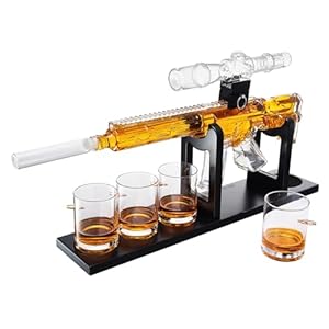 AR15 Whiskey Decanter Set – Limited Edition with Silencer Stopper 640ml Rifle Decanter & 4 Bullet Glasses (310ml) Handmade Gun Liquor Set, TikTok Bar Trend Unique Father’s Day Gift for Dad, Him, Men