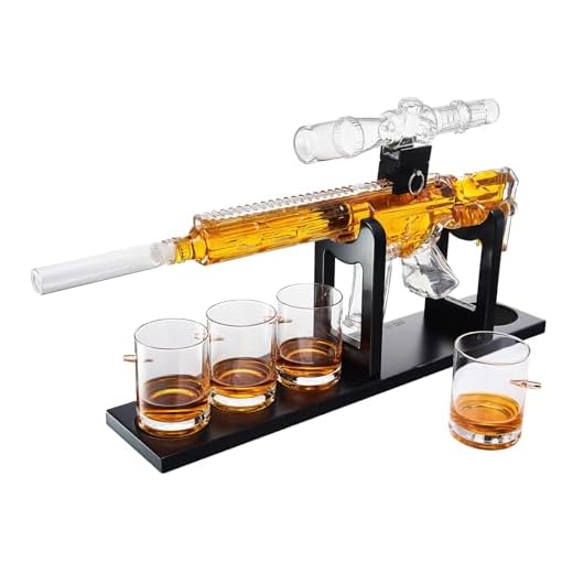 AR15 Whiskey Decanter Set – Limited Edition with Silencer Stopper 640ml Rifle Decanter & 4 Bullet Glasses (310ml) Handmade Gun Liquor Set, TikTok Bar Trend Unique Father’s Day Gift for Dad, Him, Men