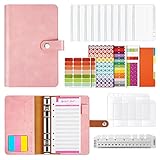 A6 Budget Binder, 6 Löcher Binder Planer Notizbuch mit Geldumschlägen, Budgettabelle, Kartenfächer, Farbindexseite, Aufkleber, Lineal etc, für Einsteiger- Rosa