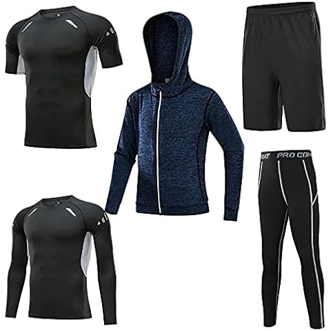 Dry Fit Männer Trainings Sportswear Set Gym Fitness Compression Sport Anzug Jogging Enge Sport Tragen Kleidung Männlichen Entsprechende Höhe 165-170CM (Gr.S) Cover