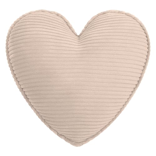 CozyKing Herzkissen Cord Beige Deko-Kissen Breitcord Kuschelkissen Herzform Öko-Tex 100 Zertifiziert und 40C waschbar - Herz-Kissen für Sofa Wohnzimmer oder Kinder-Zimmer