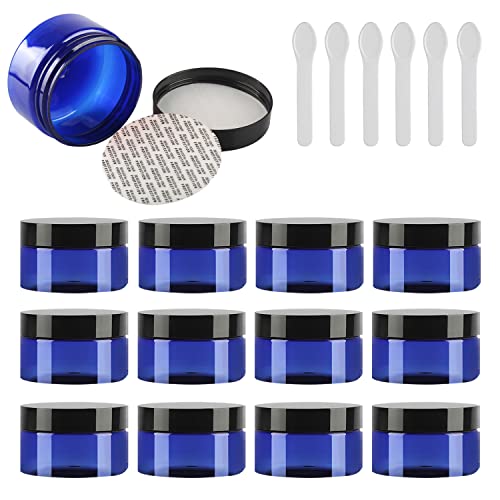 TIANZD 24 Pieces Empty 100ml Blue Plastic Cosmetic Jars with Black Screw Lid 100g Small Pot for Cosmetic Travel Homemade Cream Gel Lip Balm Salve Storage Containers+ 6x Spatula