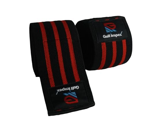 GULL IMPEX Knee Wraps (Pair) with Strap for Squats, Weightlifting, Powerlifting, Leg Press, and Cross Training - Flexible 72