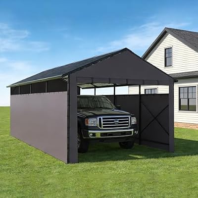 Heavy Duty Carport Kit, All-Weather Galvanized Steel Car Canopy, Oversized Canopy Garage with Sidewalls, Metal Carport for Truck, RV, Boat 21x11 Ft