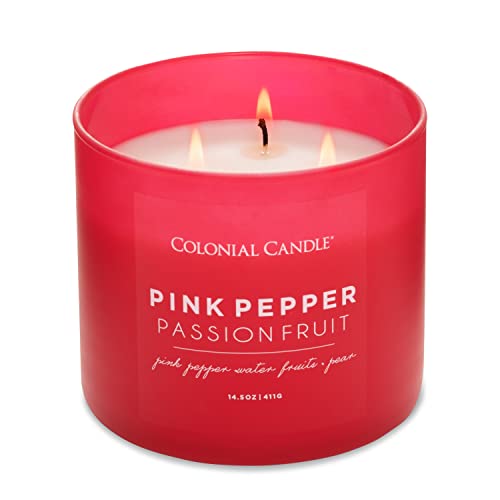 Colonial Candle Pink Pepper Passionfruit Scented Jar Candle, Pop Of Color Collection, 3 Wick, Red, 14.5 Oz - Up To 60 Hours Burn #TOP2