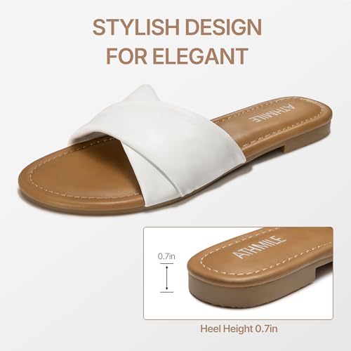 Image of ATHMILE Sandals for Women 2026 Dressy Summer Flat | Comfortable Fashion Beach Cute Ladies Slides Leather Casual Dress Women's Sandals Size 6-11