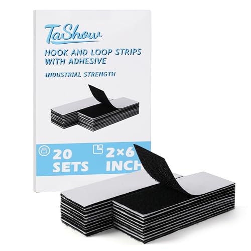 20 Sets Hook and Loop Tape, 2 x 6 Inch Heavy Duty Hook & Loop Strips, Reclosable Hook and Loop Fasteners, Adhesive Strips for Sofa, Couch, Cushions, Rug, Mattress – Black