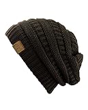 Trendy Warm Chunky Soft Stretch Cable Knit Beanie Skully, Brown