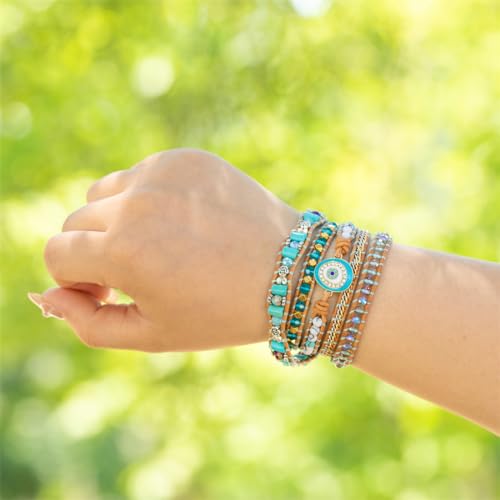 Image of YGLINE Boho Handmade Wrap Leather Tube Crystal Stone Bracelet for Women