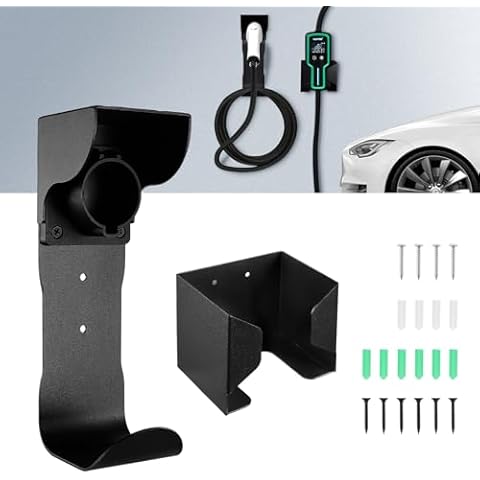 Newruiheng EV Charger Holder and Control Box Holder Set, Wall-Mount Electric Vehicle Charger Storage, Nozzle Holster Dock and Cable Organizer Combination for SAE J1772 Connector Cover