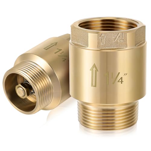 Zonon 2 Pcs 1-1/4 Inch Check Valve One Way Brass Non Return in Line Check Valve with Backflow Prevention NPT Male in FNPT out for Garden Hose Well Pumps Irrigation Systems Chemical Industry