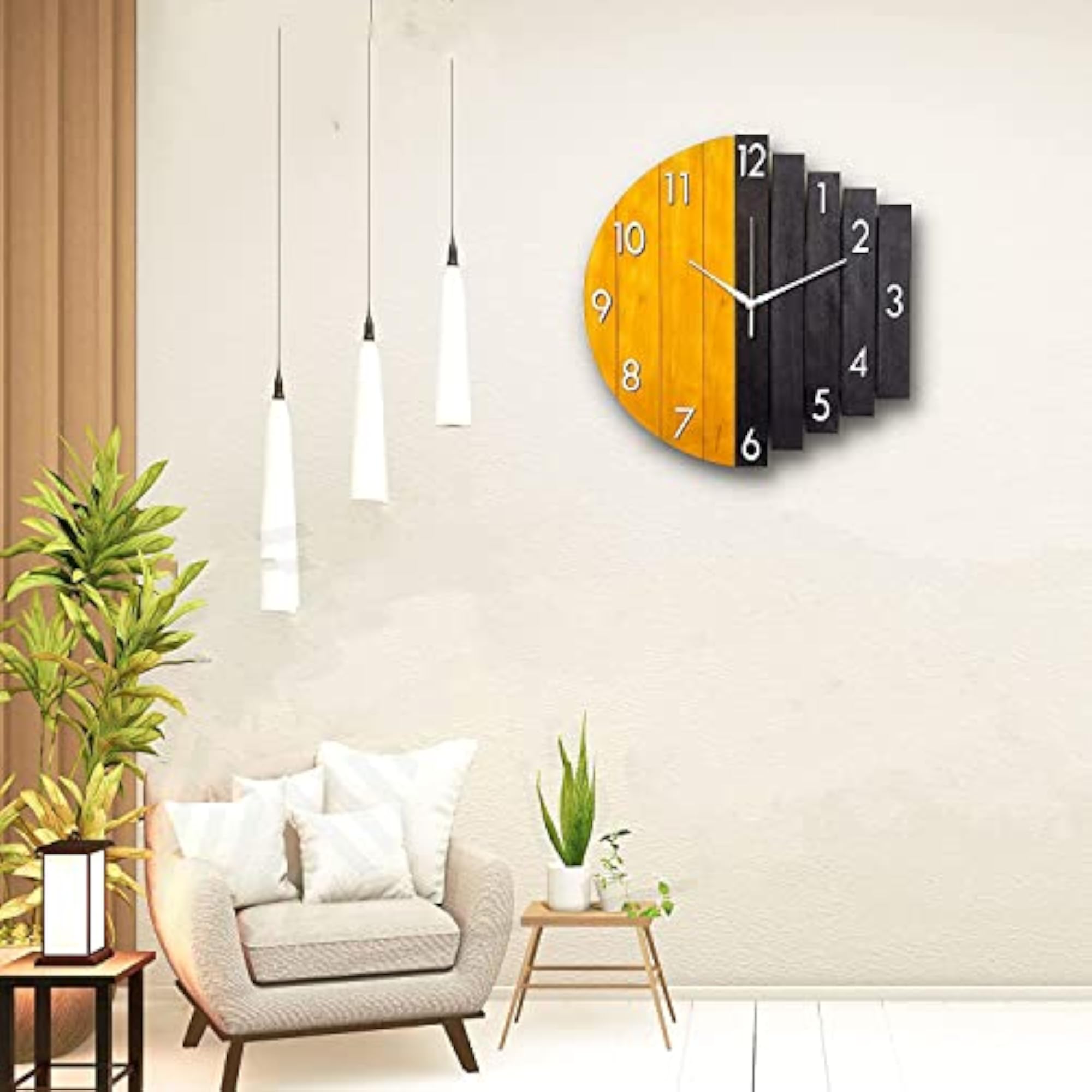 Designer Wooden Wall Clock, 12 Inch, Yellow