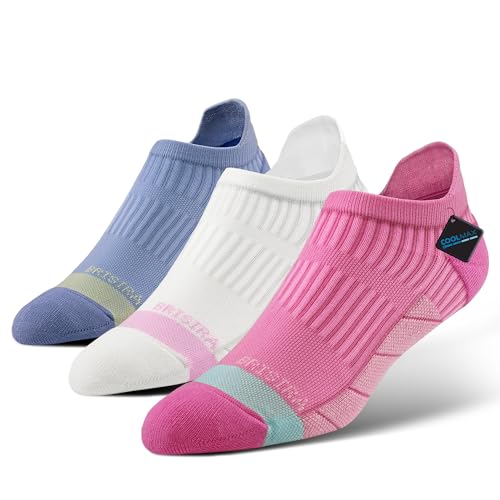Image of BRISIRA Coolmax Bamboo Viscose Women Compression Running Ankle Socks No Show Athletic Wicking Thick Cushioned Arch Support