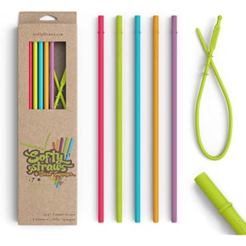 Long Silicone Straws With Stoppers for Tumblers - Slender Silicon Rubber Reusable Drinking Straws for Simple Modern, Starbucks, Yeti, rTic, Acrylic 24 30 40 oz Tumbler Cups - Flexible BPA Free Cover