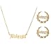 Hip Hop Bamboo Hoop Earrings for Women Stainless Steel Old English Font Letter Pendant Necklace 80s/90s Costume Accessory Party Jewelry Set (A:gold-tone)