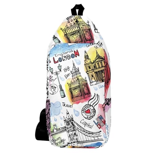 Mochila de hombro para hombre y mujer London Famous con diseño arquitectónico multicolor