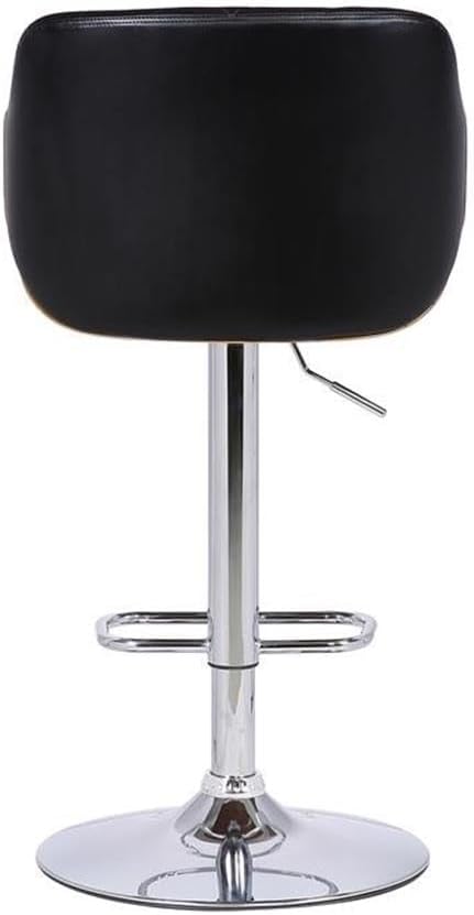 BOWERY HILL Modern Adjustable Bar Stool, Faux Leather and Walnut Wood, Black Finish, Chrome Base, 360-Degree Swivel, Adjustable Height, 21" W x 20.5" D x 36-44" H, Kitchen Island or Home Bar Seating