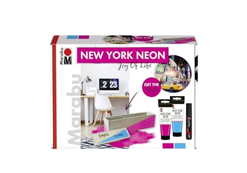 Marabu New York Neon Set Joy Of Life, Multicoloured, (334, 355, 073), Single Set, Art & Craft Kit for Home Upcycling, Painting