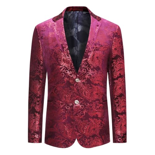 Allthemen Blazer de Lentejuelas para Hombre Chaqueta con Purpurina Dorada Esmoquin de Boda de Corte Entallado Rojo XL