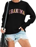 Grandma Sweatshirt Women Nana Life Sweatshirts Colorful Grandma Letter Print Crewneck Mimi Birthday Gift Black