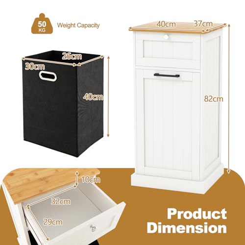 LIFEZEAL Armario para Ropa Sucia, cesto de Madera para Ropa Sucia con 1 cajón, Armario de Suelo con Cesta extraíblede de lavandería, para baño, lavandería, 40x37x82cm (Blanco) - imagen 3