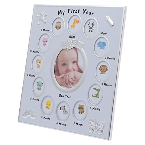 BESPORTBLE Baby First Year Keepsake Picture Photo Frame 12 Months Growth Record Photo Frame for Infant Newborn Baby Shower Memories Gift Cover
