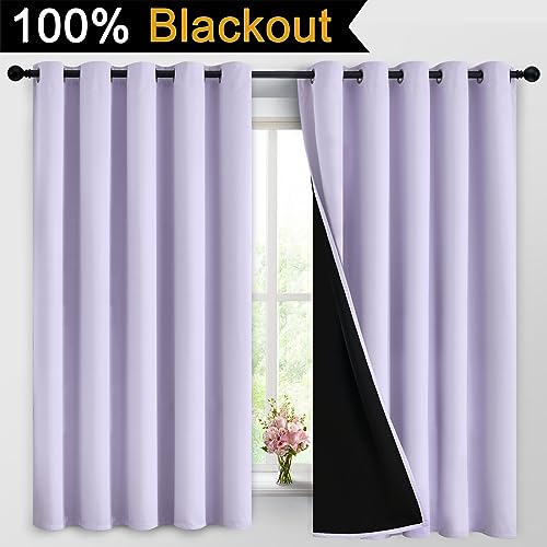 Image of Yakamok Lilac 100% Blackout Curtains 63 Inches Long for Bedroom 62 inch Wide | Blackout Curtain Panels for Bedroom, 2 Thick Layers Grommet Top Thermal Insulated Drapes with Black Liner for Living Room