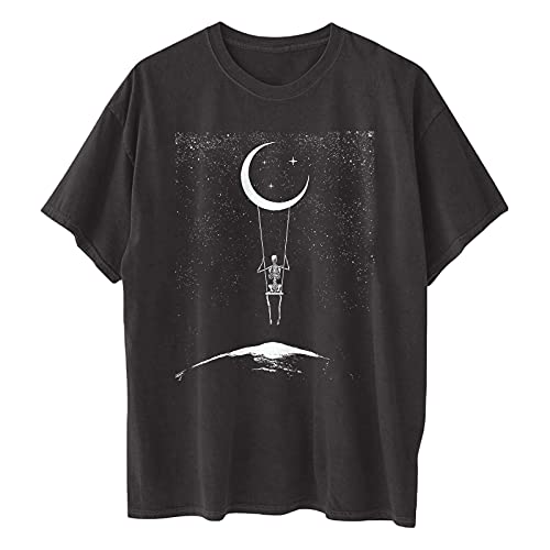 Image of Summer Y2k Tops for Womens, Casual Vintage Short Sleeve T-Shirt, Girls Oversize Loose Round Neck Elastic Tee
