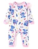 Disney Stitch Princess Baby Girls One Piece Footies Ruffle Long Sleeve Snap Romper Sleepwear for Newborn...
