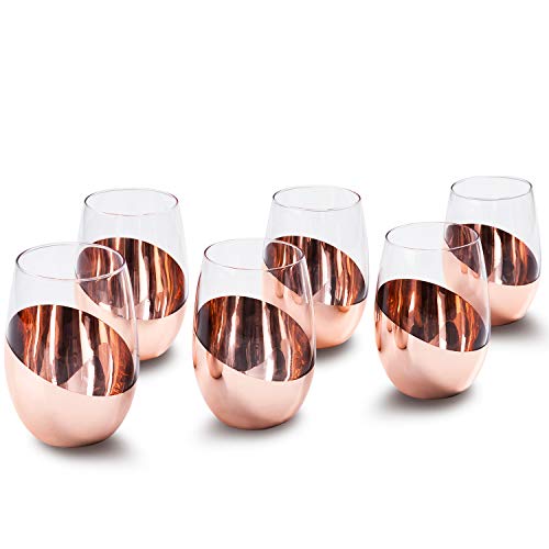 MyGift Stemless Wine Glasses Set of 6, 17 oz Copper-Toned Stemless Red or White Wine Glass Tumblers for Wine Tasting, Wedding, Anniversary, Fine Dining, Set of 6 MyGift Stemless Wine Glasses Set of 6, 17 oz Copper-Toned Stemless Red or White Wine Glass Tumblers for Wine Tasting, Wedding, Anniversary, Fine Dining, Set of 6