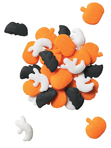DecoPac Spooky Halloween Edible decorations sprinkles quins, Multicolored - Orange, White and Black, 18 Ounces