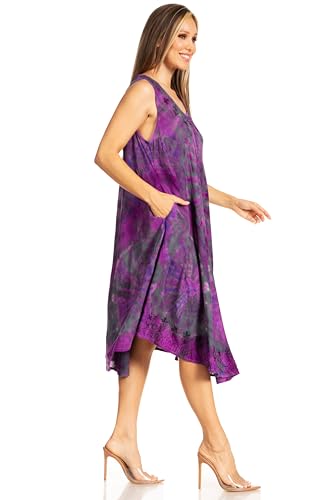 Sakkas Nora Sleeveless Embroidered Short Tie Dye Caftan Dress/Cover Up4