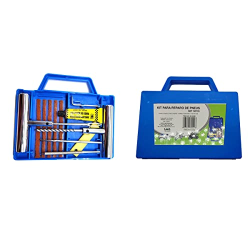 Kit Reparo Pneu Moto Carro Jogo para Conserto Remendo Frio de Pneus sem Câmara Macarrão Maleta 12 pe
