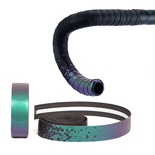 Lywencom Fahrrad-Lenkerband, bequem, rutschfest, dämpfend, schweißabsorbierend, atmungsaktiv, mit Farbverlauf, EVA-Schaum, selbstklebend, mit 2 Stopfen(Grün lila Farbverlauf)