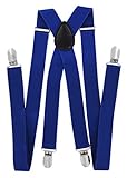 axy Hochwertige Herren Hosenträger breit 2,5 cm mit 4 Starken Clips X-Form und Damen (Blau)
