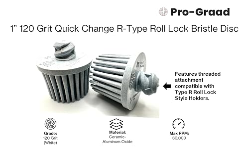 Image of 5 Pack 1 inch 120 Grit White R-Type Bristle Disc | Ceramic-Aluminum Oxide Abrasive Bristle Disc with Quick Change Roll Lock | Pack of 5 | White