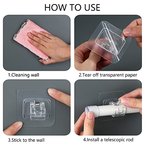 8 Pcs Adhesive Curtain Rod Holder Hooks Self-Adhesive Curtain Rod Bracket No Drill Curtain Hangers Nail Free Adjustable Curtain Rod Holder Curtain Pole Wall Brackets for Home Bathroom Kitchen - Thumbnail 3
