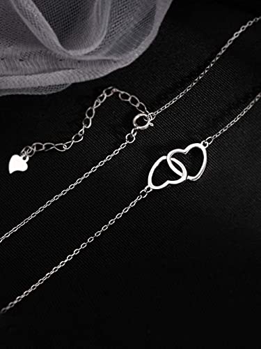 SARJAR Interlock Heart Silver Pendant Necklace Dainty Infinity Eternity Love Choker Necklaces Cute Initial Heart Adjustable Chain Necklace Clavicle Chain Girlfriend Necklace Gift - Image 4