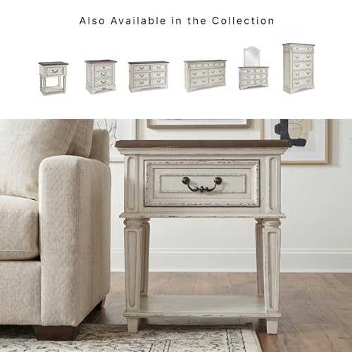 Signature Design by Ashley Realyn 24-in French Country 1-Drawer Nightstand | Chipped white, 1-Drawer, Antiqued two-tone finish, Veneers, wood and engineered wood, Open display shelf, Bedside table - image 7