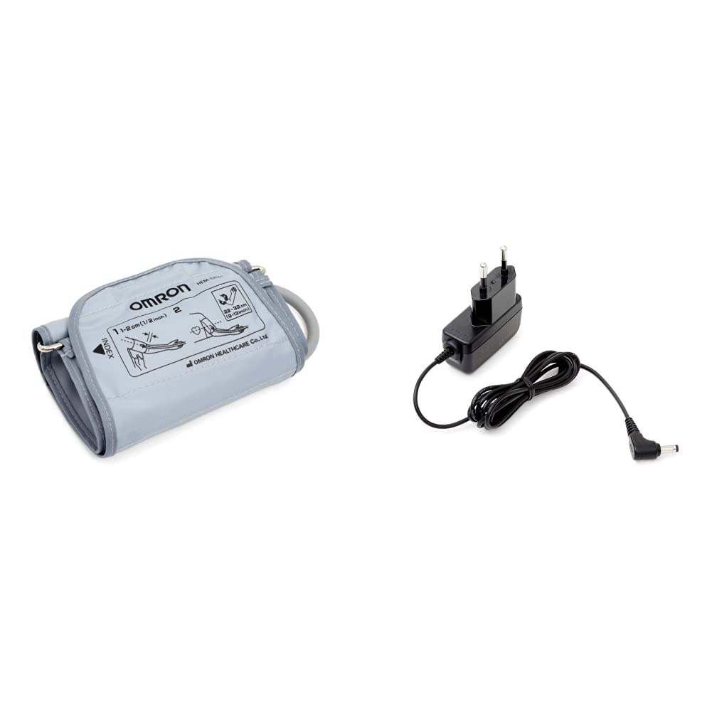 OMRON 9513256-6 Manguito mediano para monitores de presión arterial de brazo OMRON, 22-32 cm & OMRON (HHP-CM01) Adaptador de corriente universal para monitores de presión arterial OMRON