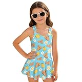 Howilath Cartoon Capybara Girls One Piece Swimsuit with Sleeveless Tank and Skirt All-in-One Swim Dress Bathing Suit 3-13 Years