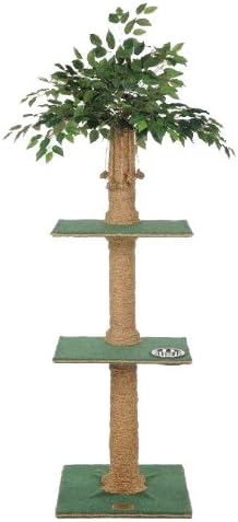 Kitty Palm Cat Tree with Ficus Foliage Top, Green Carpet, Manila Rope, 2 Platform, 60 Inches