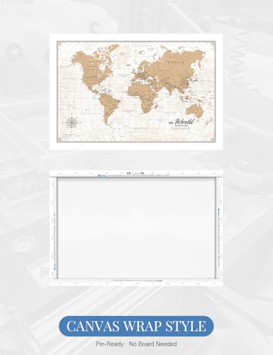 Image of IPIC - Vintage World Map Canvas Wall Art, Travel Map Print for Home, Office, or Study, Push Pin Wall Decor for Travel Lovers, Ready to Hang