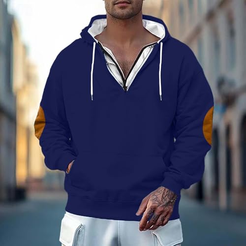 Mens Zip Up Hooded Sweatshirts Fashion Long Sleeve Elbow Patchwork Hoodies Fall Winter Fleece Lined Pullovers2